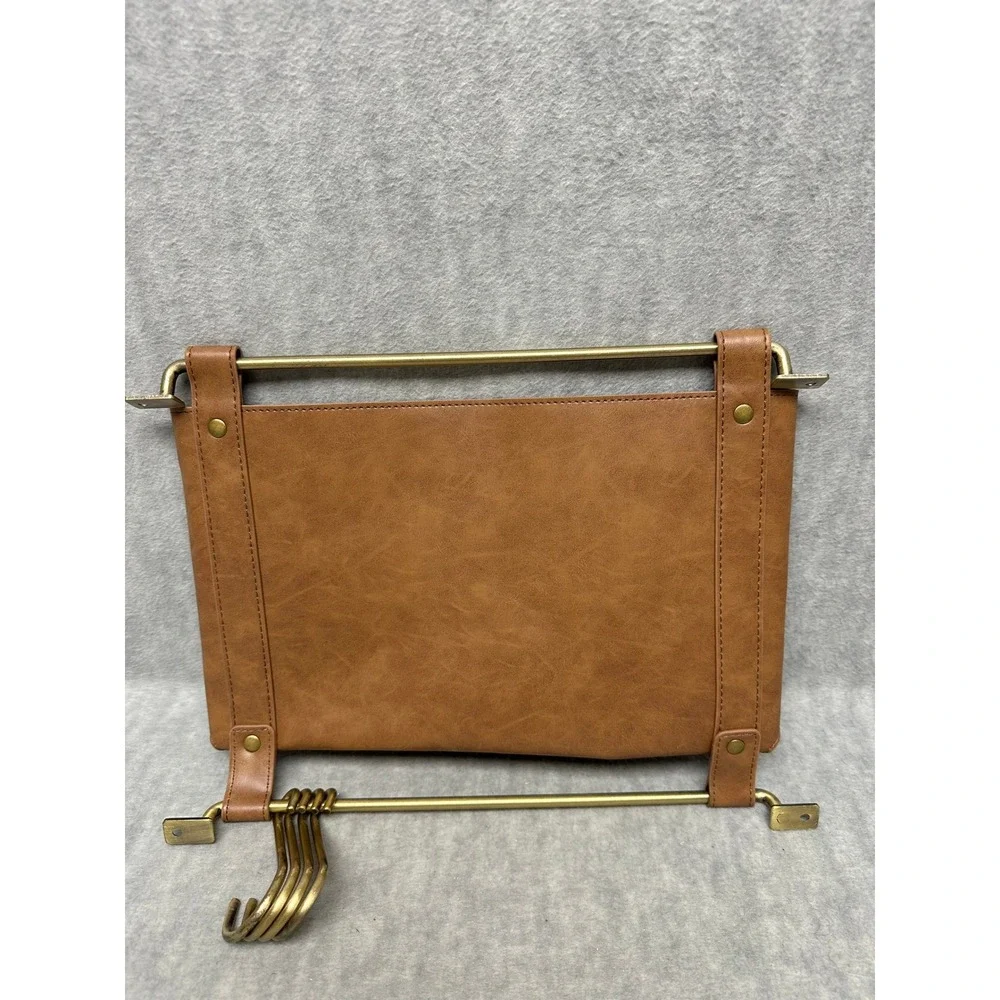 Threshold Wall Mounted Mail Organizer Faux Leather Envelope Pocket Brass Rails